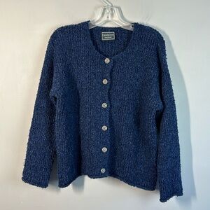 Carraig Donn Blue Wool Blend Sweater Cardigan Size M Chunky Knit Artsy Grandma
